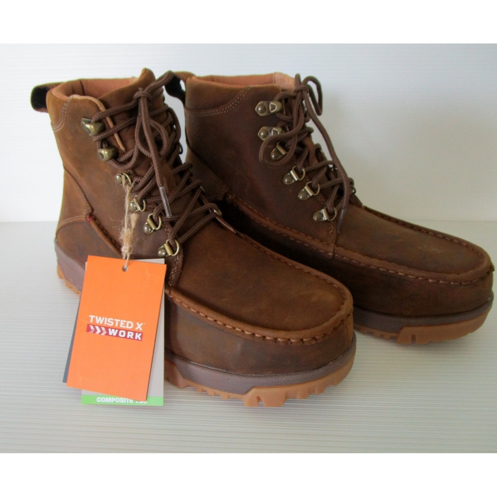 Twisted X Work Boots Men's 8 Lace Up Composite Toe Cell Stretch Brown MXCC001